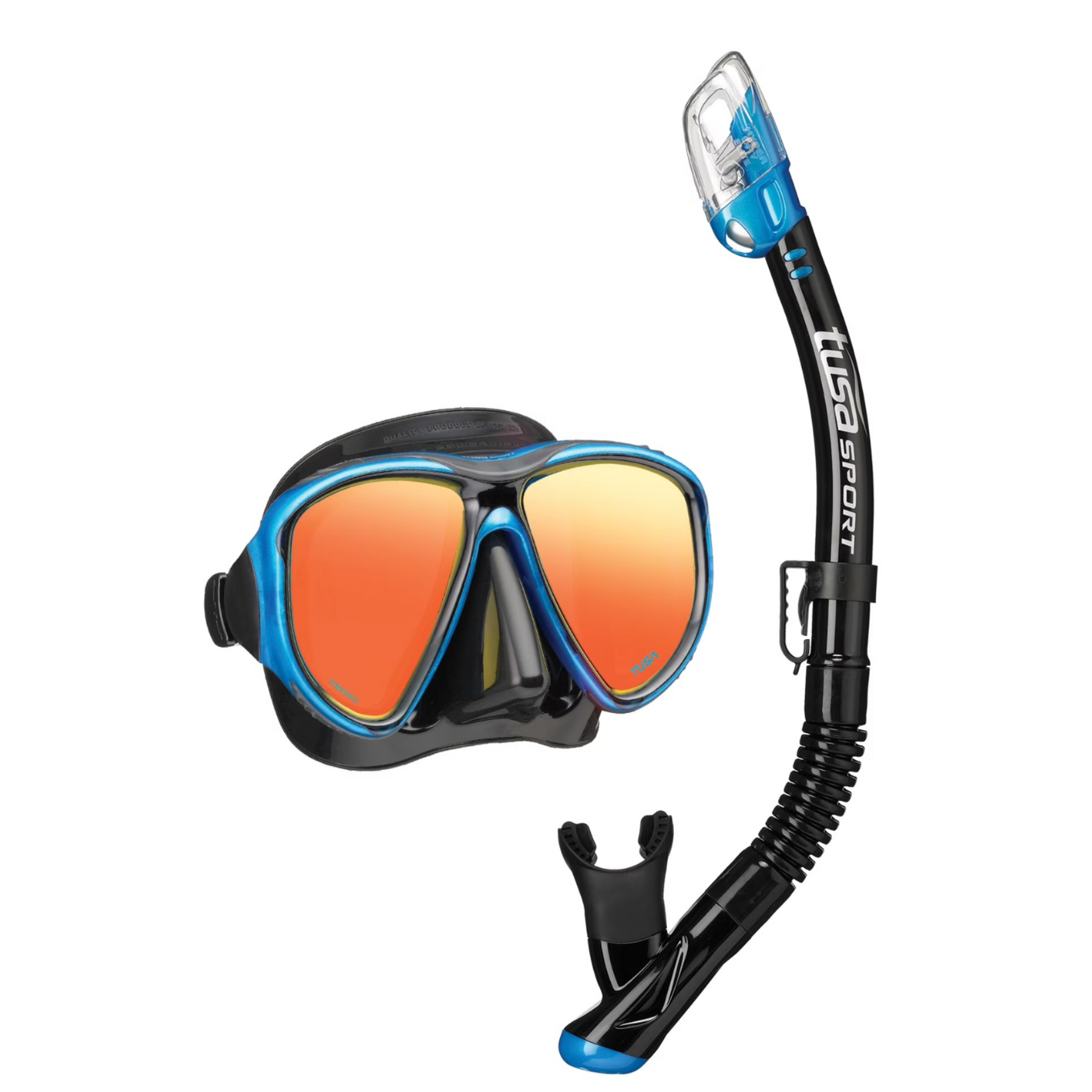 Tusa Powerview Adult Dry Mirror Lens Snorkeling Combo Fishtail Blue/Black | Diving Sports Canada | Vancouver