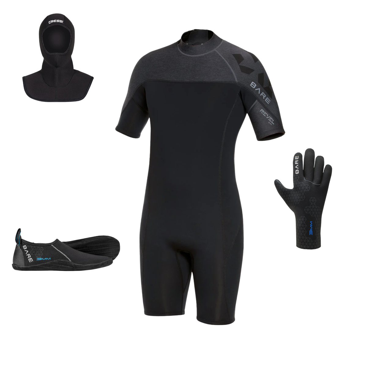 Bare Revel 2mm Men's Shorty Wetsuit Package